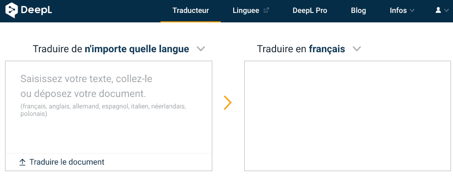 Image de Études/Devoirs. Pour traduire de l'anglais vers le français ou du français vers l'anglais, je vous conseille DeepL DeepL Translate : le meilleur traducteur au monde › fr › translator › Combinaisons populaires : anglais-français